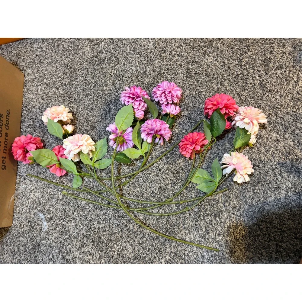 Pink Artificial Dahlia Floral Stems Faux Silk Flowers Home Decor 5 Count